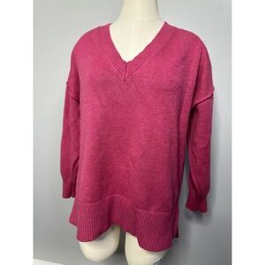 Philosophy Woman V-Neck Sweater Pink Oversized Knit Pullover 1X Plus Size